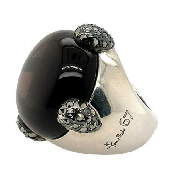 Pomellato 67 smoky quartz/marcasite Sterling silver Griffes ring size 6 Italy - Picture 1 of 16